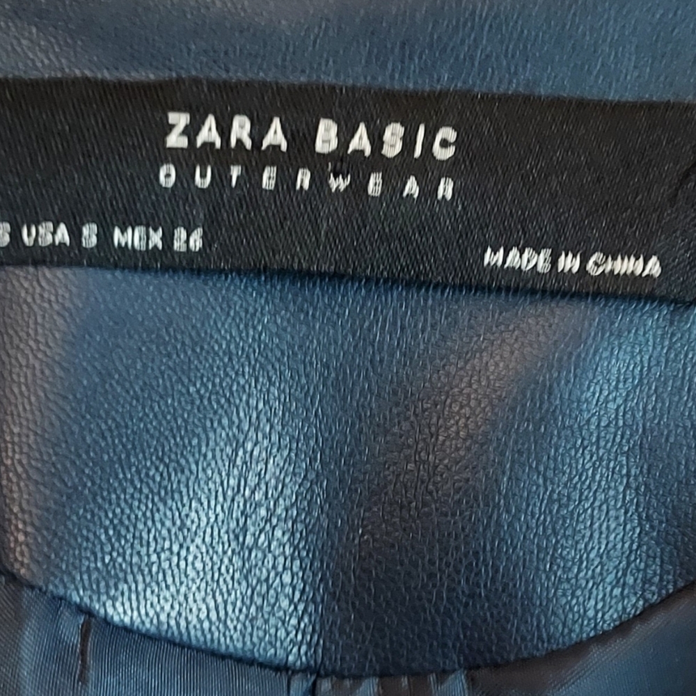 Zara Blue Ruffle Faux Leather Jacket Size Small NEW NWT - Picture 6 of 9
